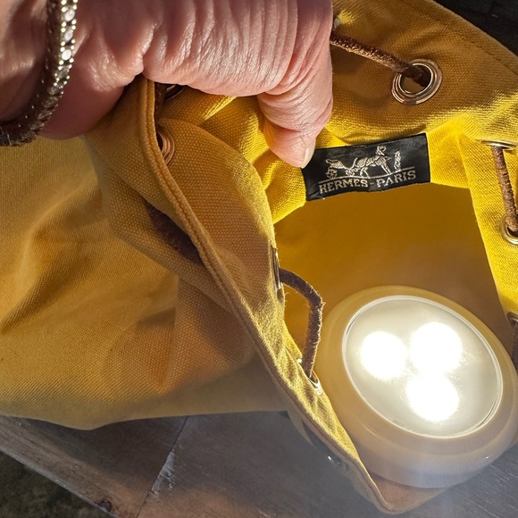 ‼️CYBER MONDAY STEAL‼️Hermes Polochon Mimile Drawstring Yellow Canvas Backpack - Picture 5 of 13